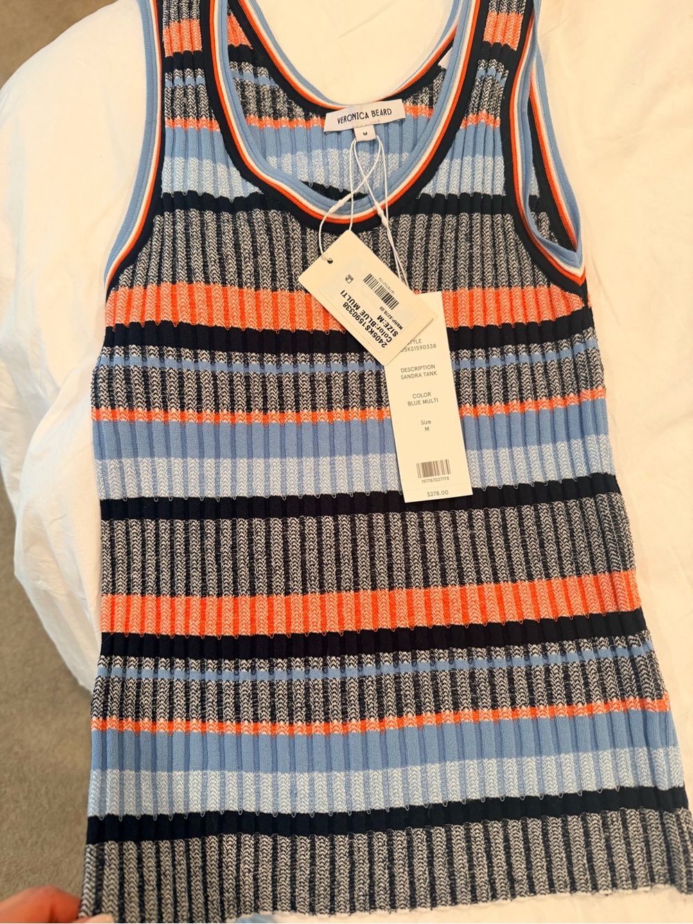 Veronica Beard Multistripe Ribbed Tank — Light Blue, Navy & Coral